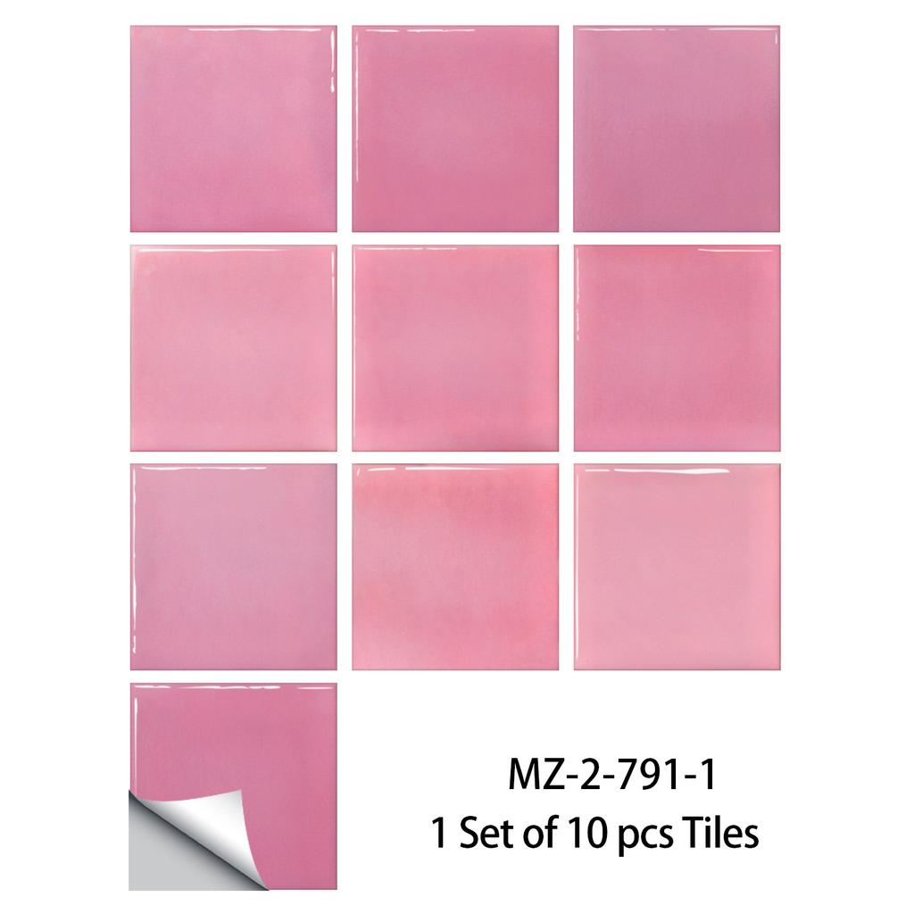 10Pcs Modern Macaron Color Tile Stickers - Waterproof Self-Adhesive PVC Wall Decals - Glossy Crystal Surface Mural for Kitchen Bathroom DIY Decor