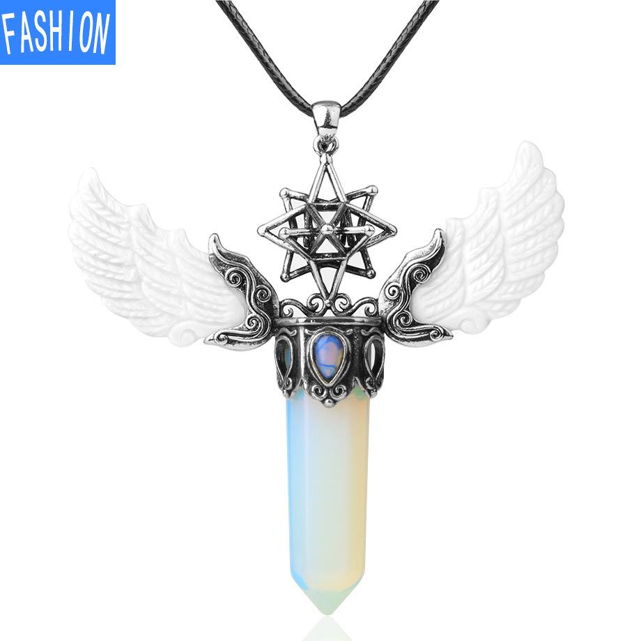 Women'S Three Dimensional Hollow Six Star Natural Crystal Pendant Stone Hexagon Necklace
