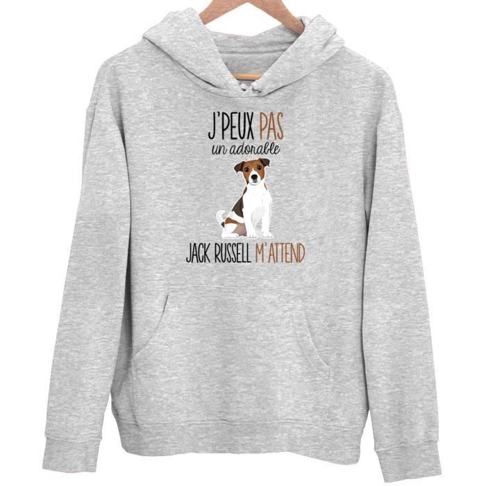 Sweat à Capuche - Jack Russell - Unisexe - Humour Drôle - Gris