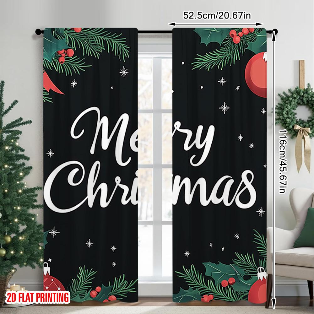 2pcs 2D flat printing Merry Christmas Popular Curtain Merry Christmas leaves Versatile 100% Polyester Without Electricity Family