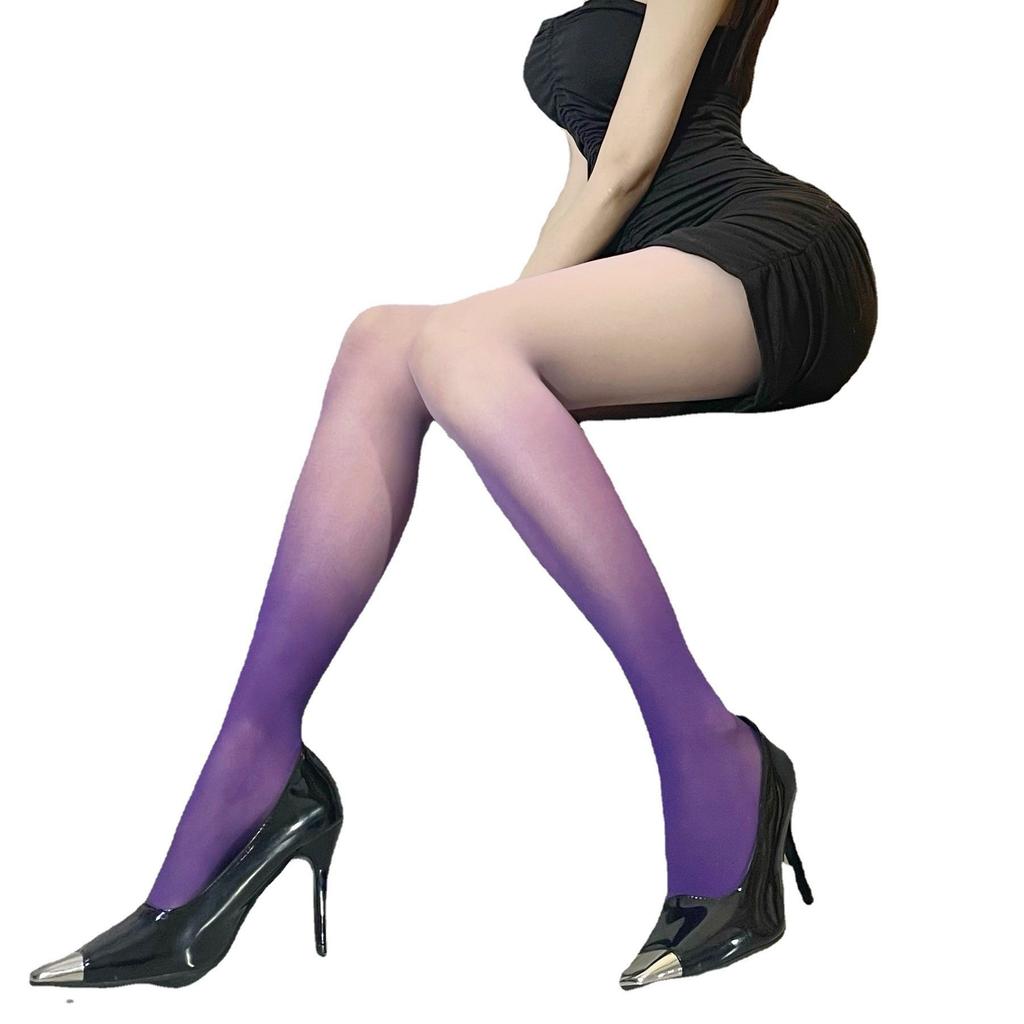 Internet Celebrities Gradual Change Stockings Women Spring and Summer Sexy Black Silk Thin Pure Desire Candy Color Spice Girls Bottoming Leg Socks