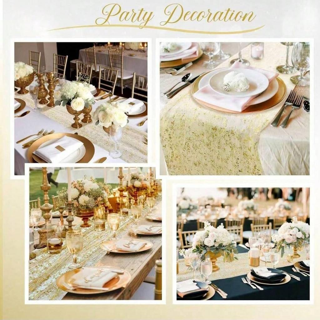 1pc 70cm/27.56in Table Runners Sheer Tulle Cheesecloth with Glitter Metallic Foil for Birthday Anniversary Dining Table Decor