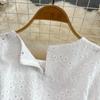 Retro Palace Temperament Round Neck Waist Show Thin Hook Flower Hollow a Word Lace Dress Elegant Large Skirt