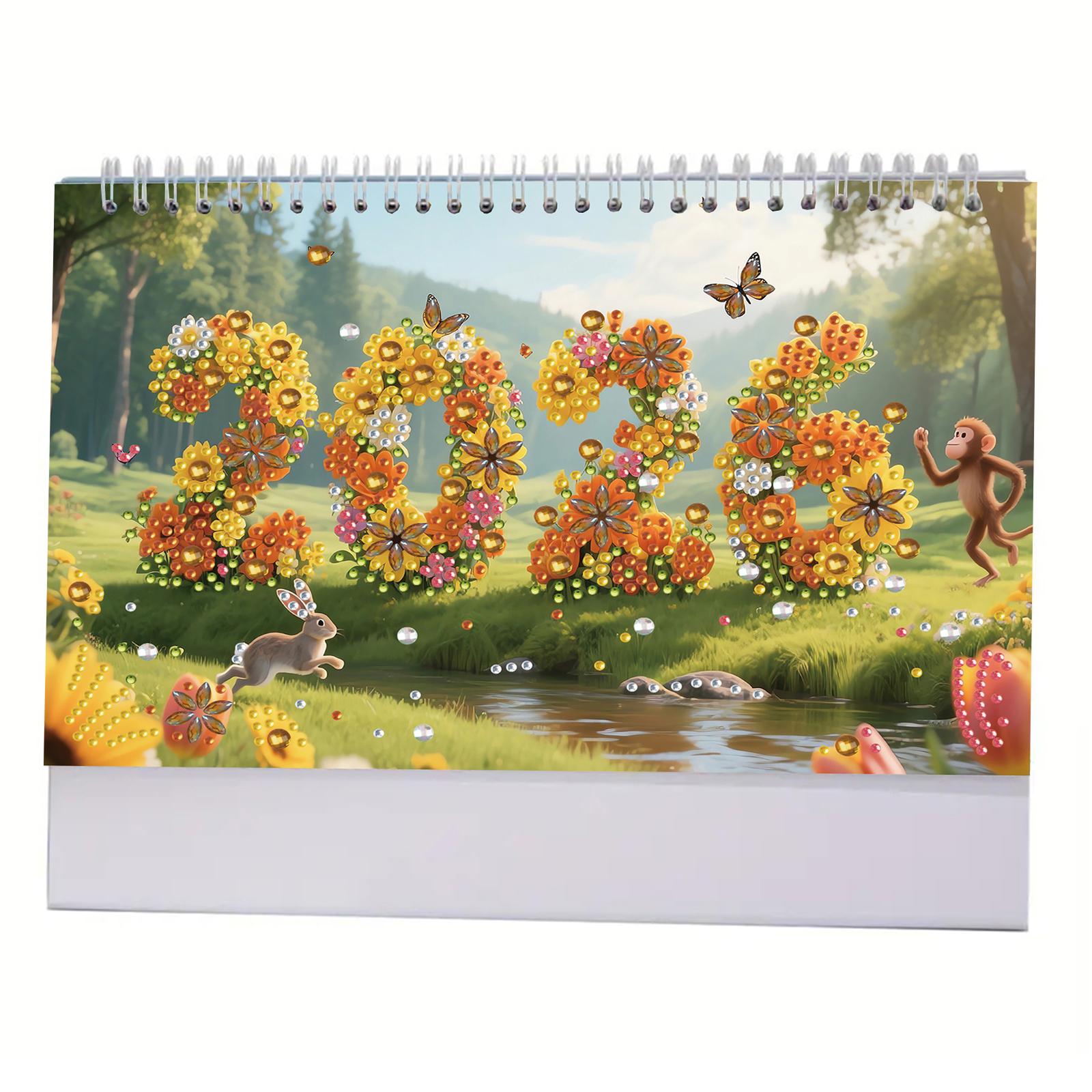 

5D/DIY Calendar Diamond Art Paper Desk Calendar Diamond Decorations Calendar Shiny Rhinestones Decor Calendar for New Year Gifts