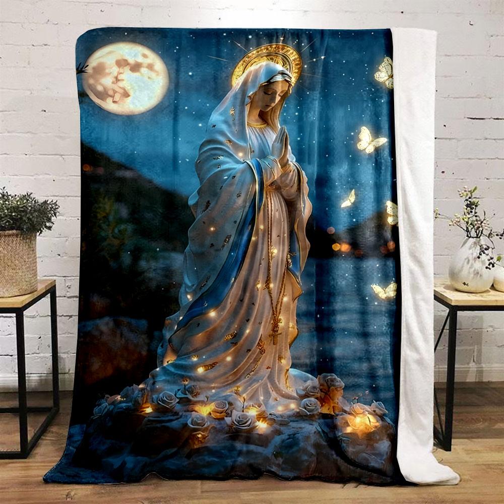 Moonlit Virgin Mary Butterflies Blanket  Printed Blanket for Living Room Bed Couch lunch break Soft Cozy Blanket for Friend's festival Gift