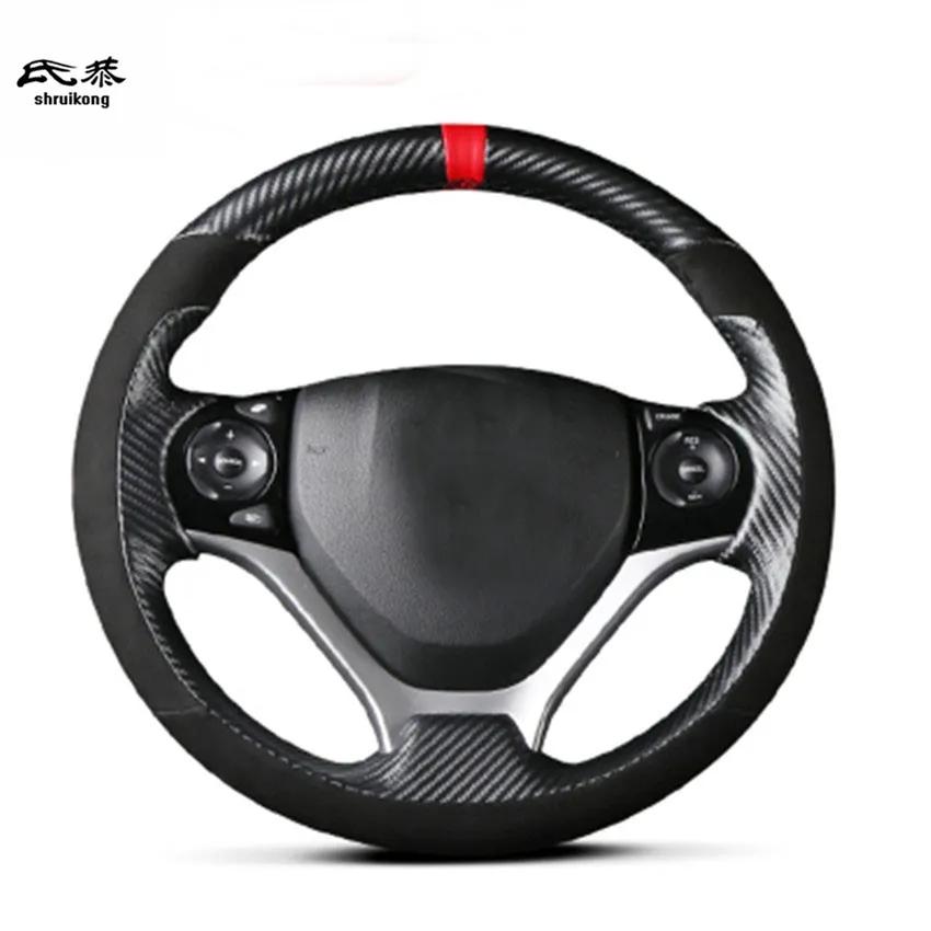 

1Lot Hand sewing Carbon Fiber Leather Steering Wheel Decoration Cover for 2012-2015 HONDA CIVIC 9 th MK9 style 3