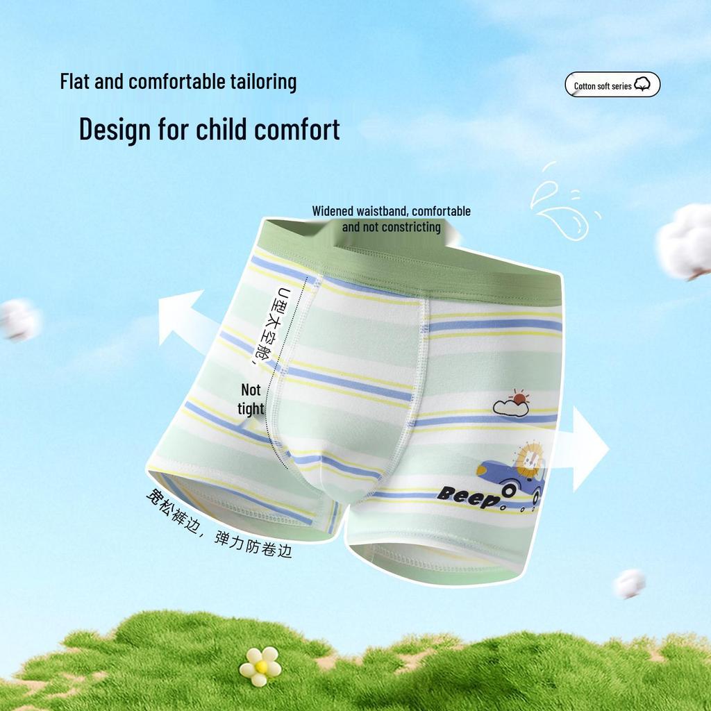 Set of 26 New Boys' Cotton Boxer Briefs - Antibacterial, Skin-Friendly, Breathable Four-Corner Shorts