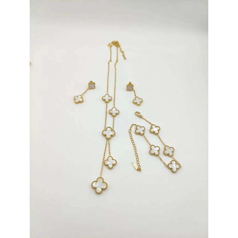 

3 шт. двусторонние четыре листа травы ожерелье серьги браслет набор Necklace+Bracelet+Earring белый