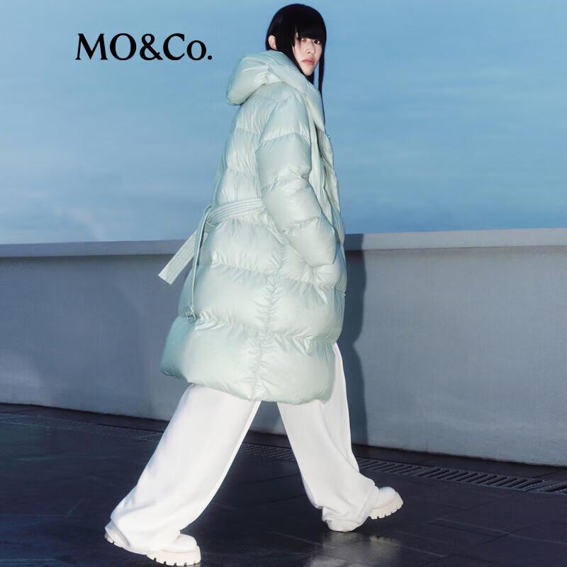 MO&Co. Women's Hooded Long Goose Down Jacket with Belt