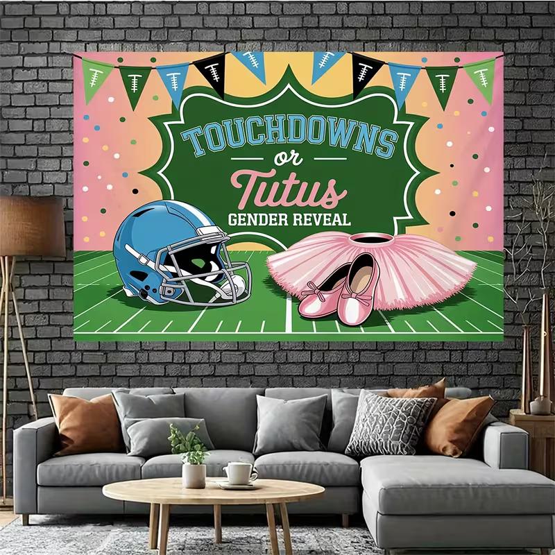 2D Touchdowns or Tutus Gender Reveal Backdrop for Indoor Outdoor 47.2x31.5inch/120*80cm