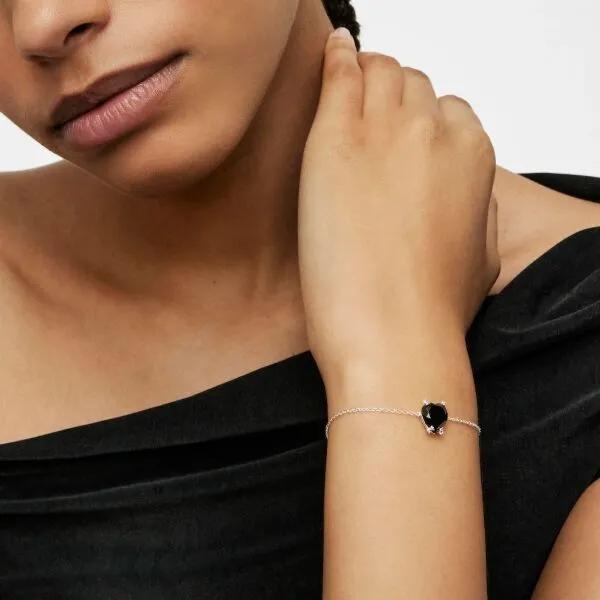 [TOUS] Silver Color Filth Onyx Heart Bracelet 1004014200