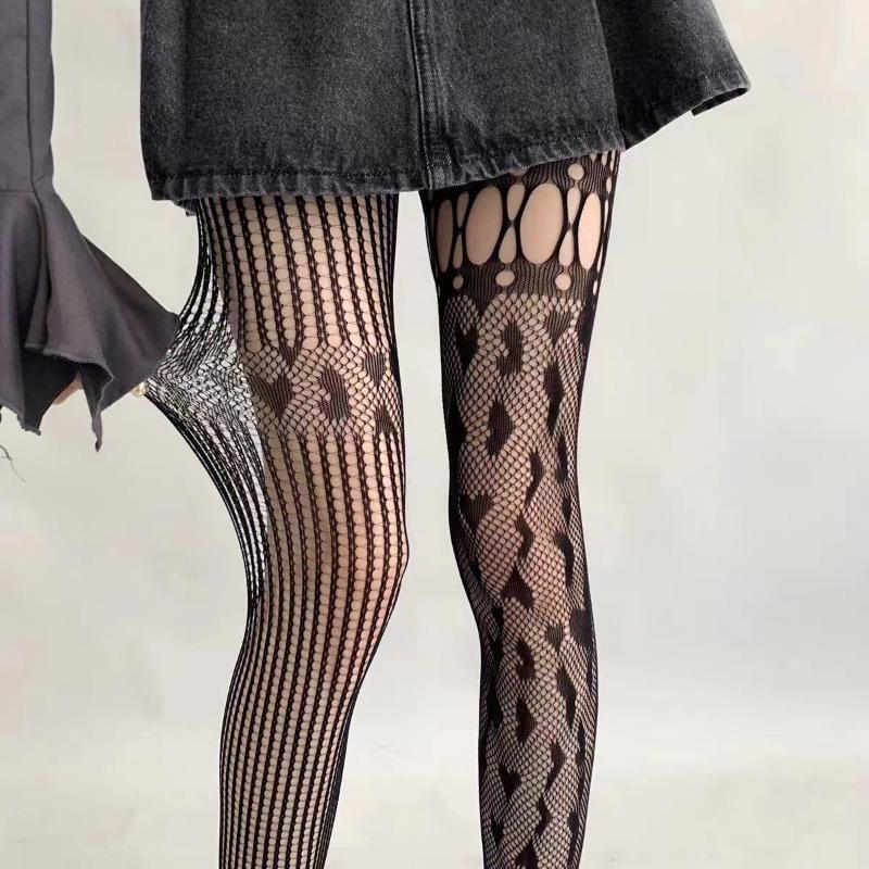 Sexy AB nohy Punčochy Lolita Asymetrické Černé Punčochové kalhoty Y2K Ženy Tenké Tenké Snadno Roztrhat Ženské Legíny Dlouhé Ponožky