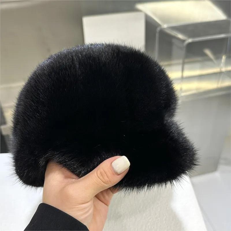 New real mink fur hat Women's winter trendy knight hat thickened warmth mink fur baseball cap That is fashionable versatile