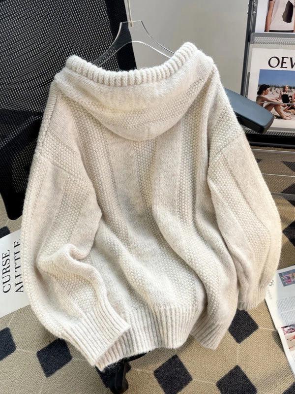 Korean Style Women's Soft Hooded Knit Sweater Coat: New Loose-Fit Autumn/Winter Pullover