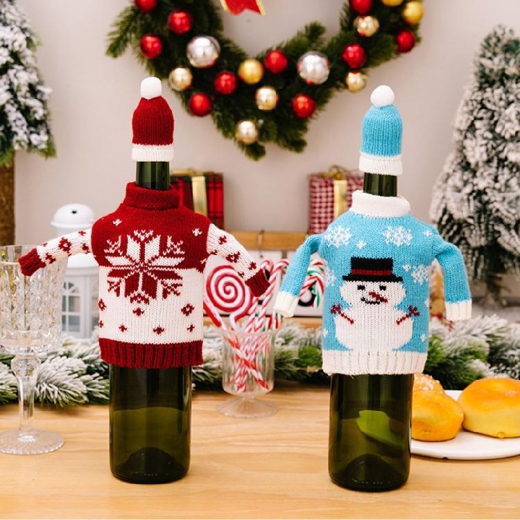 Handmade Christmas Themed Knitted Bottle Cover Festival Champagne Decoration Soft Protective Sleeve For Wine Gifts