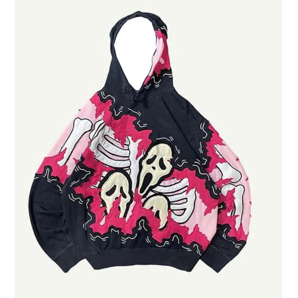 

New Trendy men s Hoodie With 3D Skeleton Style Pattern design, Novel Long Sleeved Hoodie With Pockets For Daily Wear M