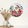 Vintage Santa Pink Roses Round Aluminum Sign 8x8 Inch Wall Decor Home Office Restaurant Holiday Gift