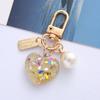 2pcs Bling Acrylic Heart Keychain Colorful Sequin Sweet Imitation Pearl Keyring for Women Girls Bag Decoration