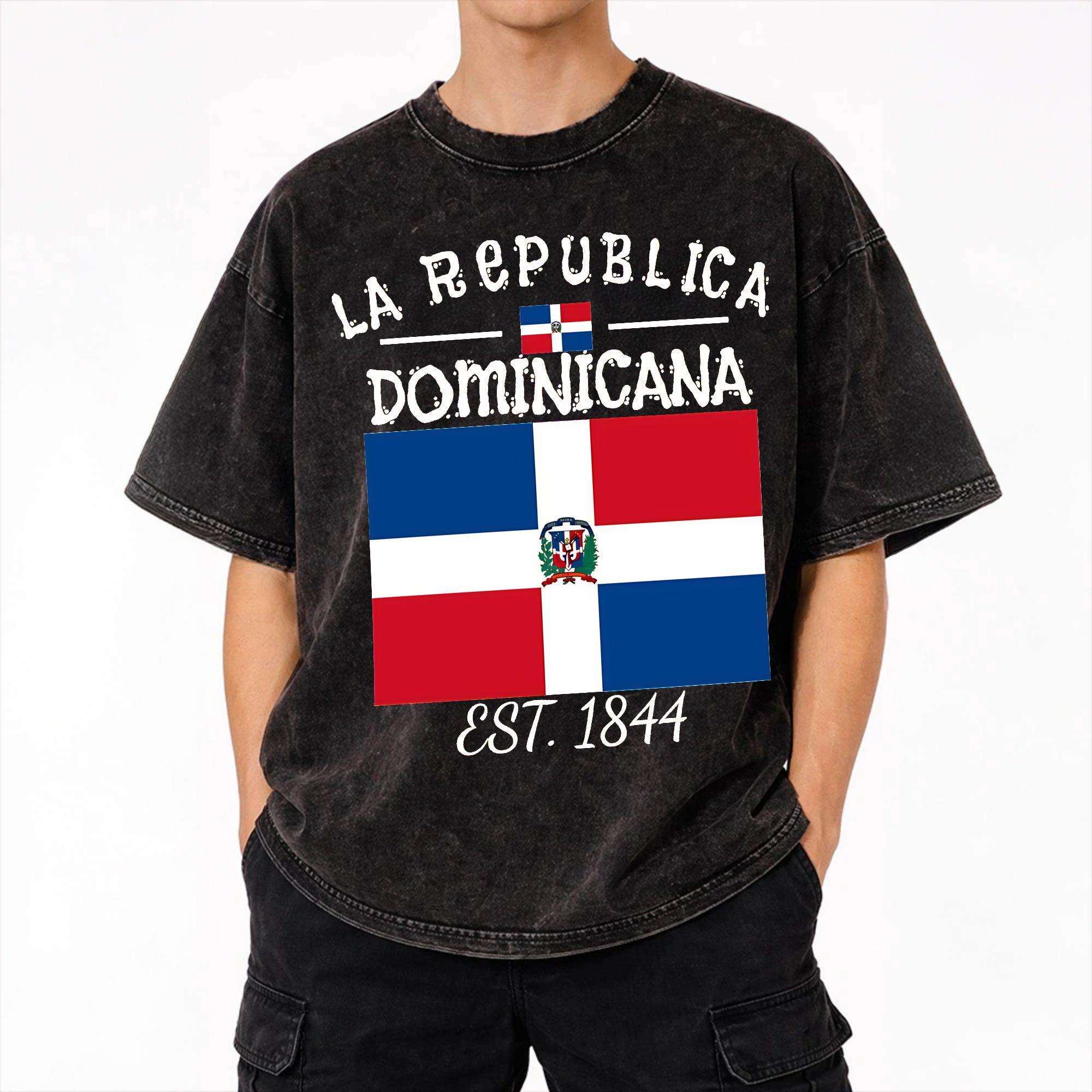 La Republica Dominicana EST. 1844 Dominican T Shirt Hip Hop Washed 100% Cotton Harajuku T-Shirts for Men Women Streetwear S разноцветный
