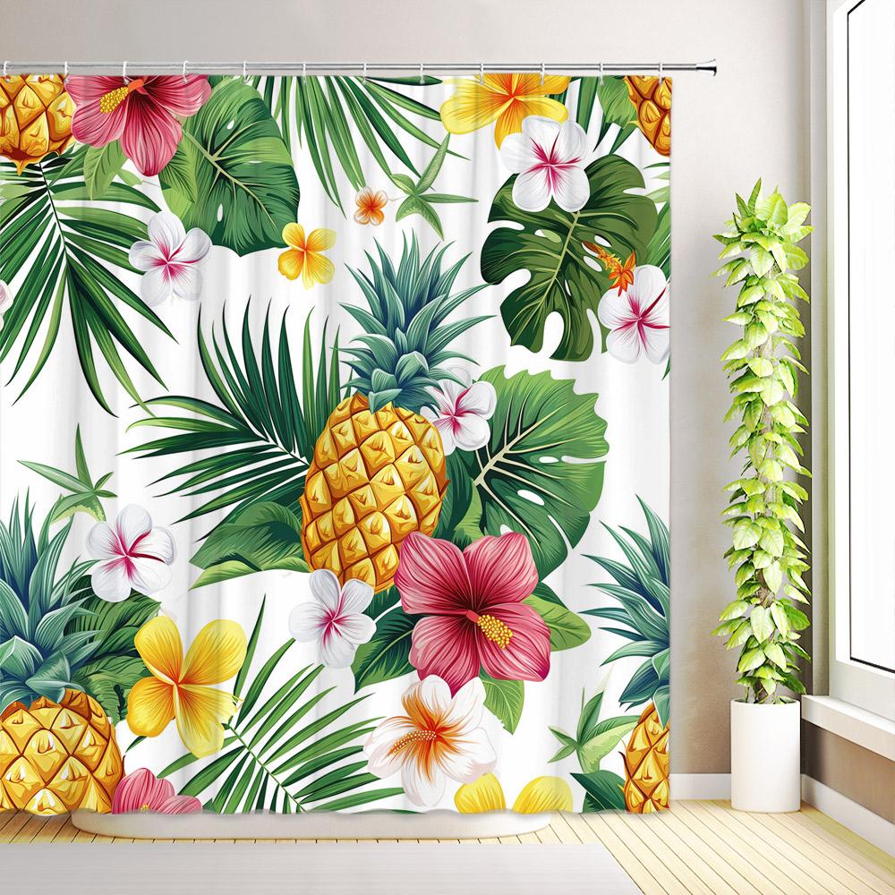 

Tropical Leaves Shower Curtains Green Palm Banana Leaf Monstera Jungle Plants Hawaiian Modern Flowers Butterfly Bathroom Decor 35x70inch-90x180cm