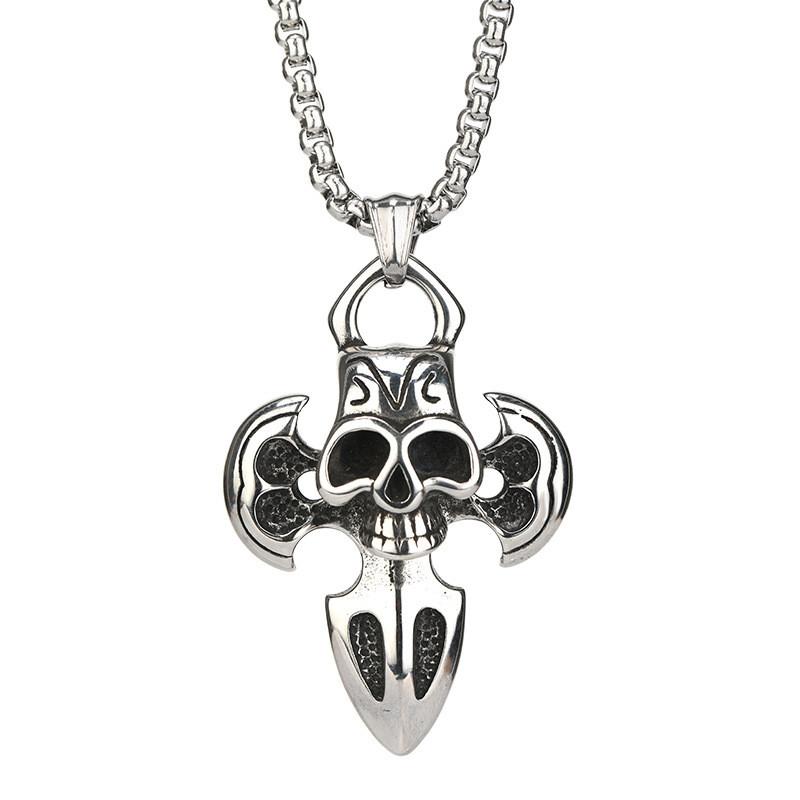 Vintage Skull Cross Titanium Steel Necklace For Men Unique Hip Hop Street Style Jewelry