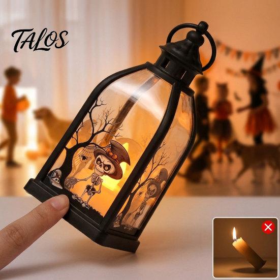 Halloween Candle Lantern, Decorative Spooky Witch Skeleton Pumpkin Tabletop Light for Haunted House, Front Porch, Gothic Home Party Decor