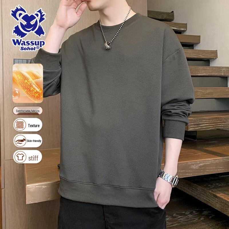 Wassup Sohot Men s Solid Loose Fit Crew Neck Sweatshirt 4XL