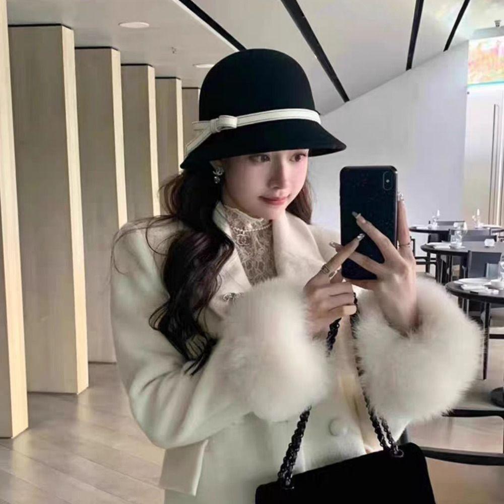 Panama Cap Felt Formal Hat Hepburnesque Bowknot Bucket Hat Retro Travel