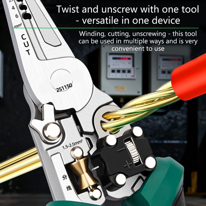 Industrial Multifunction Wire Stripping Tool Integrated Voltage Detector Ergonomic Nonslip Grip for Electricians