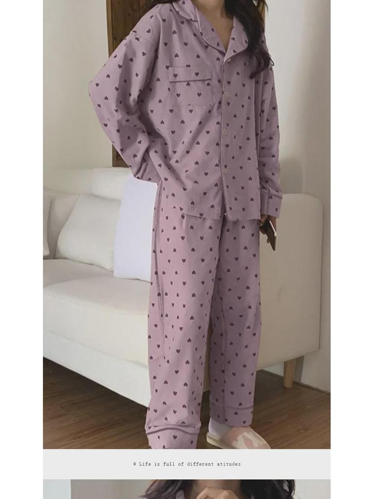 Spring Korean Love Print Long-Sleeve Pajamas