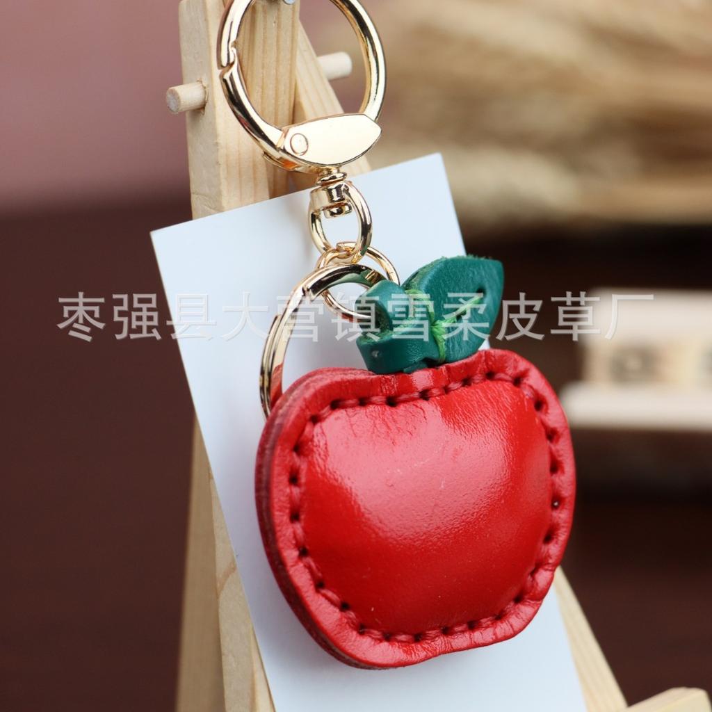 First Layer Cowhide Small Apple Keychain Pendant Locomotive Car Key Chain Accessories Bag Pendant Cute Little Gift