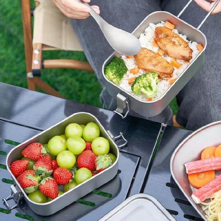 Metal Alloy Camping Bentos Container Portable Bentos Box Rectangle Lunch Box Outdoor Camping Picnic Cookware