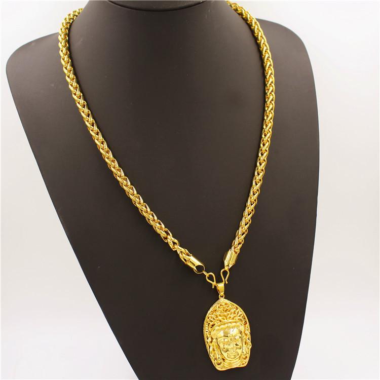 Luxurious 9999 24K real gold men's necklace Guan Gong Guanyin faucet pendant domineering fashion accessories