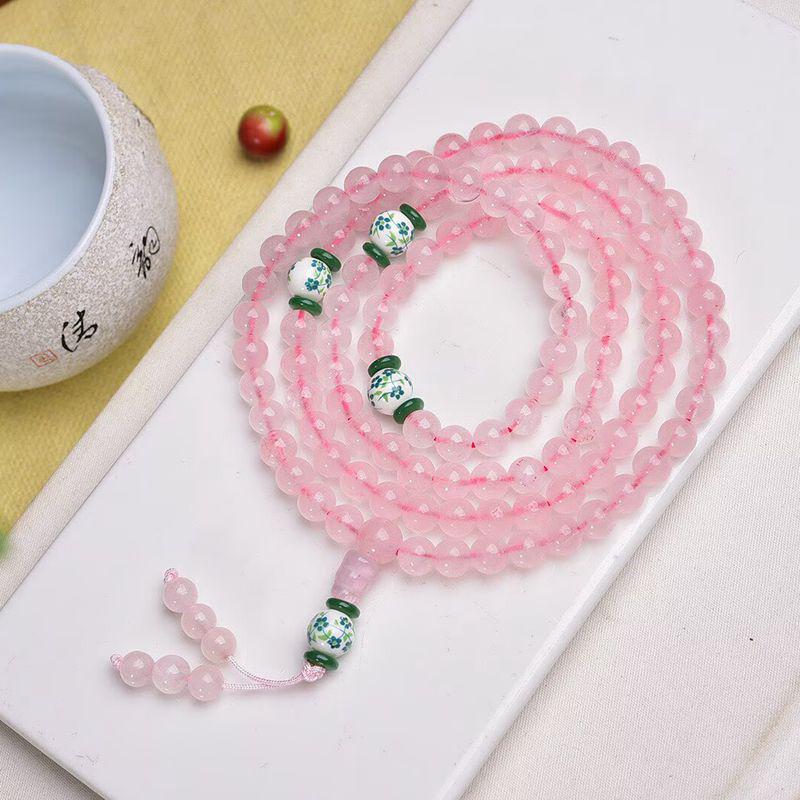 Ручной работы браслет из буддийских четки с розовым кварцем для удачи и романтики