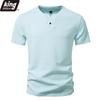 T-shirt Henley da Uomo a Colore Unito - Abbottonatura a Singolo Bottone Tessuto Testurizzato Casual Slim Fit Manica Corta Disponibile in 3 Versatili Opzioni di Colore