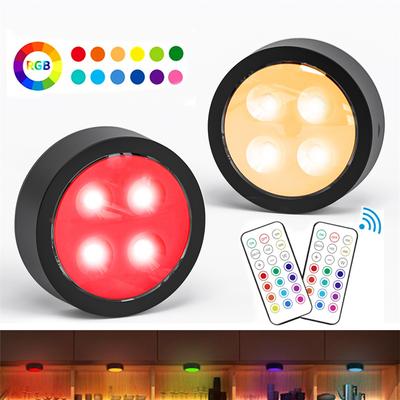 RGB 13 Colors Black Shell Led Puck Light Wireless Battery Powered Indoor Decoration Cabinet Lamp for Party,Holiday,Wedding