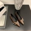 Fashion Pointed Toe Women Loafers Black Silver Brown Mid Heeled Belt Buckle 2024 New Arrivals Fashion Dress Shoes Woman Size 35-39 Pumps