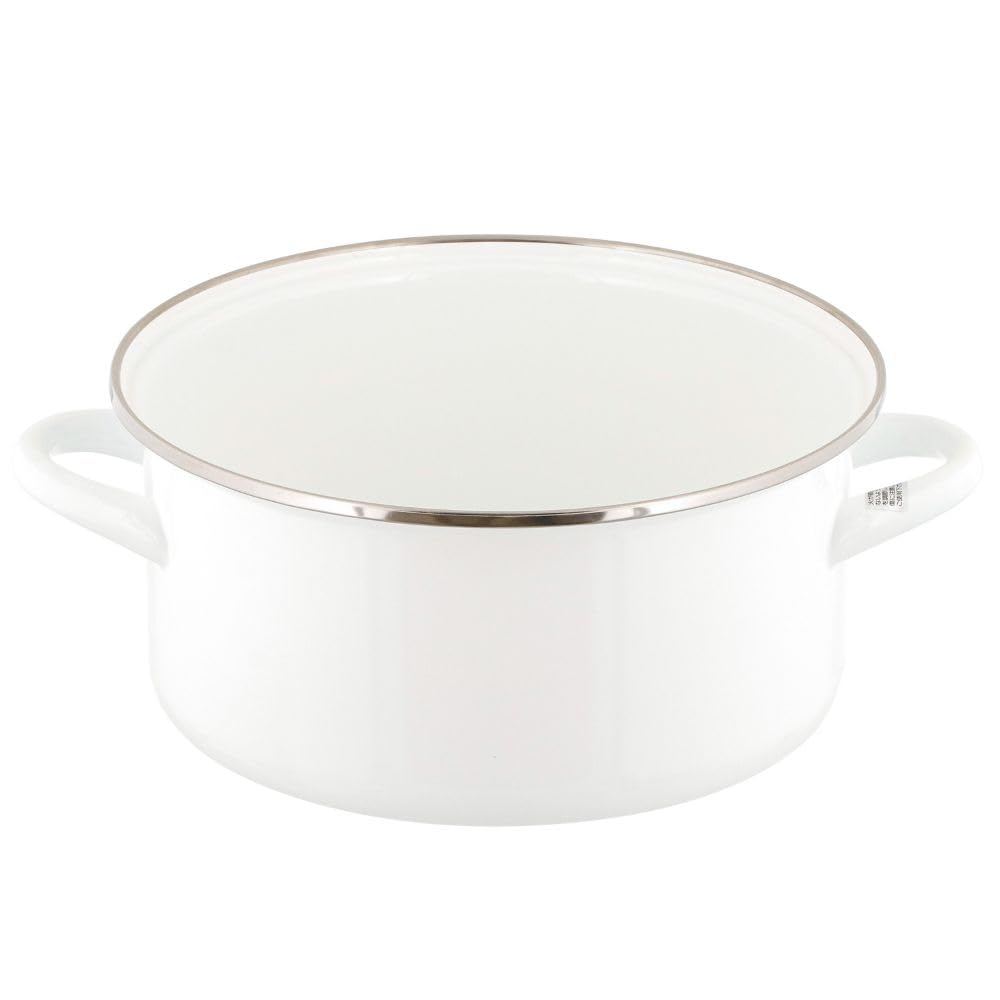 Bestco Enamel Casserole with Glass Induction and Gas Bran Pot, 22cm, Lid, Compatible, White, NQ-0254,
