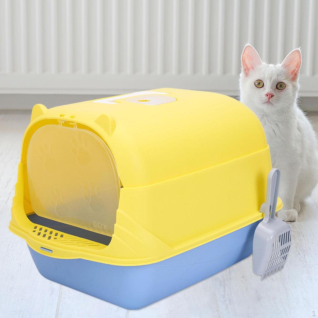 Cat Litter Box with Lid Enclosed and Covered Toilet Anti Splashing Easy to Clean Kitten Potty