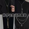 Mangxing Double-layer Necklace Men's Trendy Sweater Chain Light Luxury Niche Design Hip-hop Style Couple Boys and Women's Collarbone Chain
