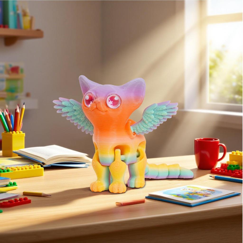 3D Printed Multi-jointed Figurine Movable Angel Demons Cat Animal Figure For Desk Decoration & Home Accessories