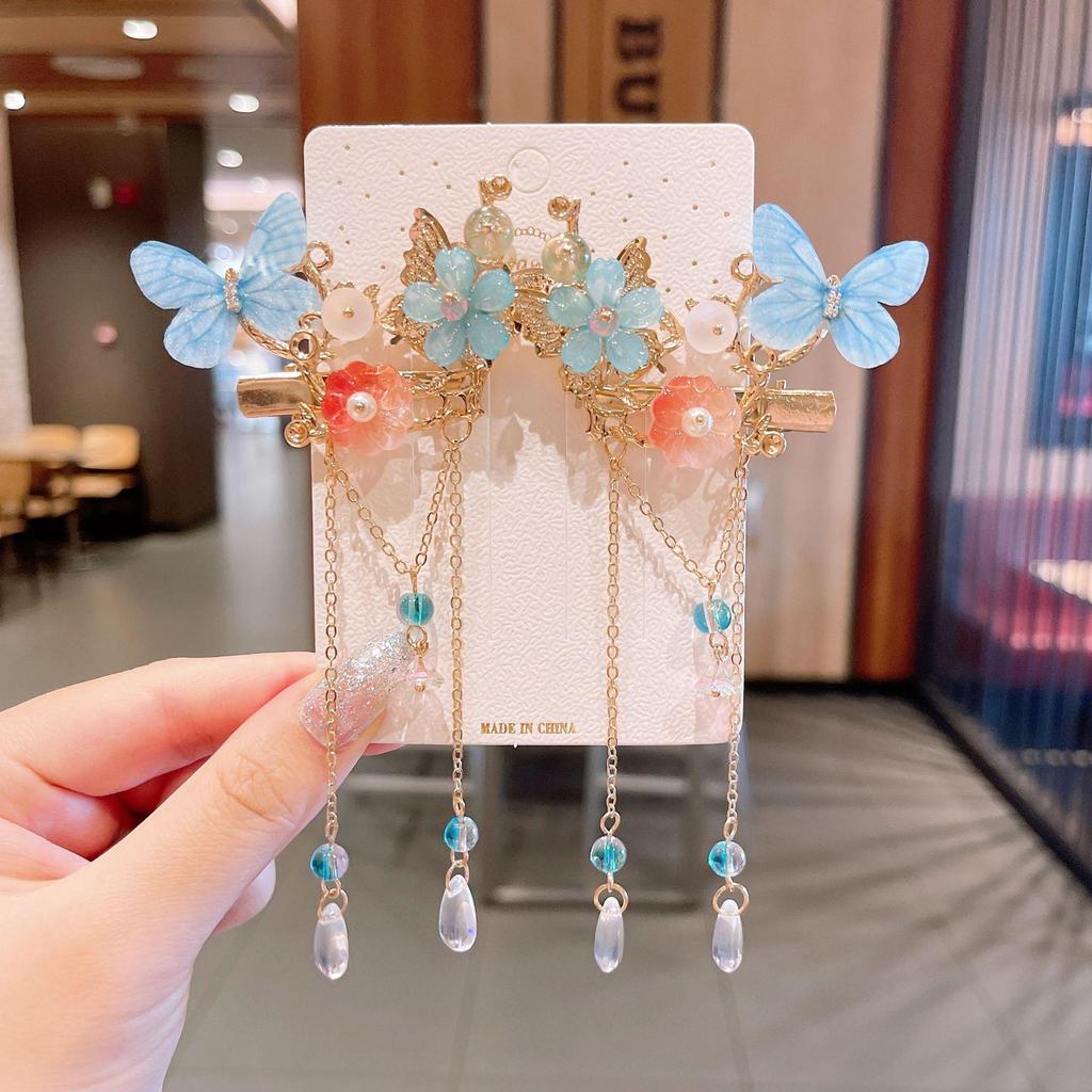 Chinese Style Hanfu Hairpin Set for Girls - Includes Hair Clips, Swaying Tassels, and Butterfly Accessories
