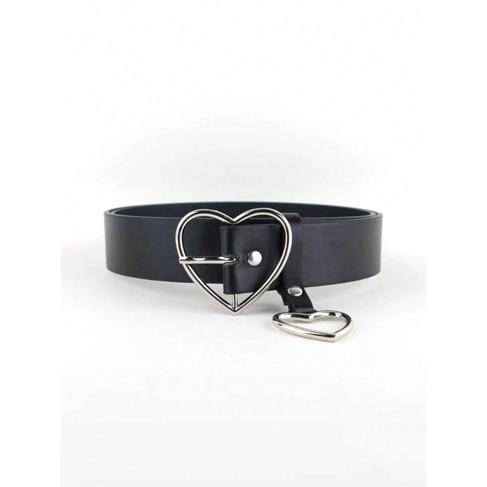 Fashionable Creative Women's Harajuku Heart-Shaped Buckle Belt with Detachable Pink Heart Pendant and Black Pu Strap