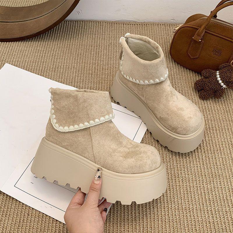 Autumn and winter retro warm thick-soled Martin boots women's fashion versatile one-pedal short boots matte daily cotton shoes