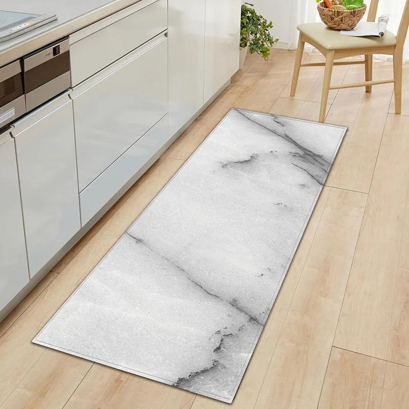 1 PC Anti-Slip Kitchen Carpet Black White Marble Printed Entrance Doormat Floor Mats Carpets for Living Room Bathroom Mat Rugs