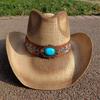 summer Cowboy Hat Summer Outdoor Travel Turquoise Accessories for Men and Women Retro Gentleman Western Cowboy Straw Hat
