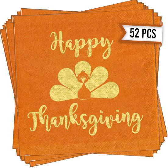 Happy Thanksgiving Napk 52 Pcs, Cocktail Thanksgiving Napk Disposable, Paper Friendsgiving Napkin, Friendsgiving Decorations, Grateful and Thankful - Happy Thanksgiving