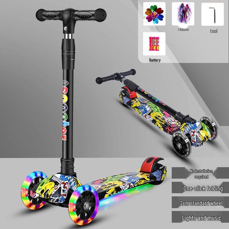 Hulajnoga składana 3 w 1 Little Wen Tong ze światłami dla dzieci w wieku 2-12 lat