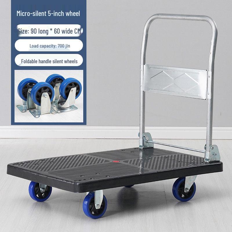 Folding Flatbed Hand Truck: Sturdy Four-Wheel Cart for Street Vending & Moving Goods