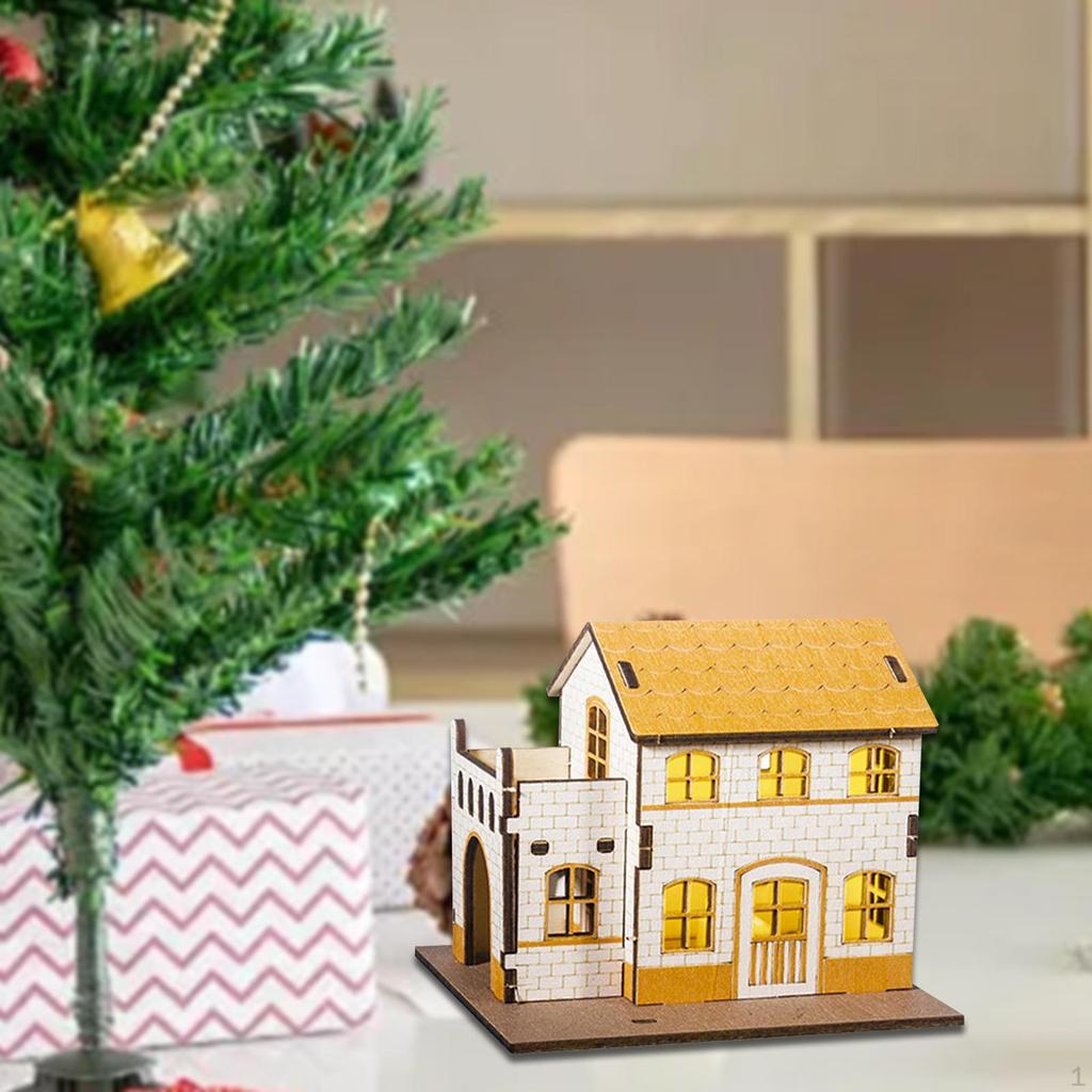 Beleuchtetes Miniaturhaus Weihnachtshütte Modell Stadtgebäude Geschenk Tiny Mockup Holz